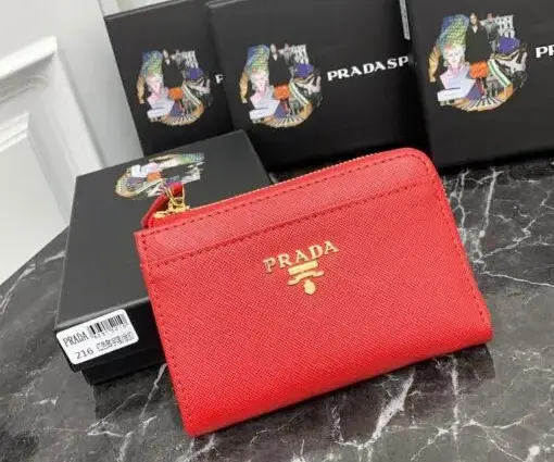 Prada Saffiano Keychain Wallet Red