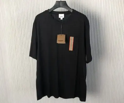 Burberry Stripe Trim Pocket Cotton T-shirt Black