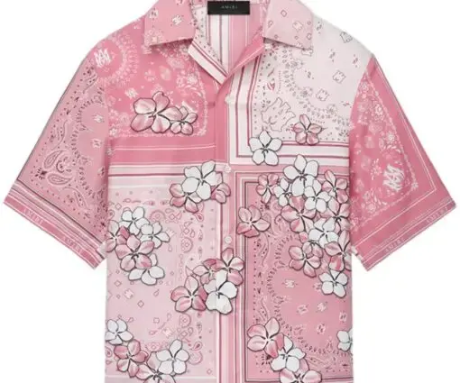 AMIRI bowling shirt with floral print pink flamingo/multicolor