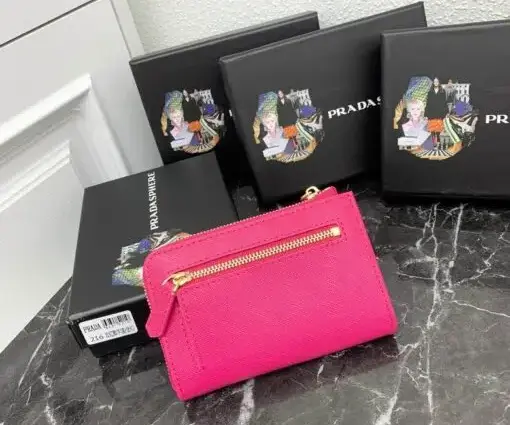 Prada Saffiano Keychain Wallet Hot Pink