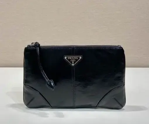 Prada Saffiano Leather Pouch Wallet Glossy Black