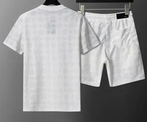 Alternative view of Amiri Crew Neck Short Sleeve Terry Jacquard Shorts Set White
