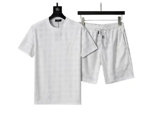 Amiri Crew Neck Short Sleeve Terry Jacquard Shorts Set White