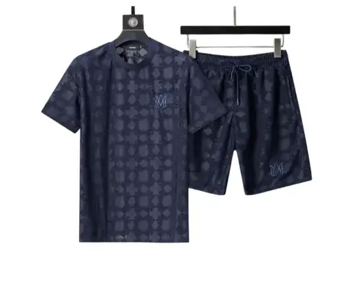 Amiri Crew Neck Short Sleeve Terry Jacquard Shorts Set Royal Blue