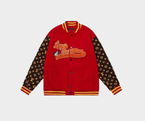 LV Monogram Pattern Varsity Jacket Red/Black