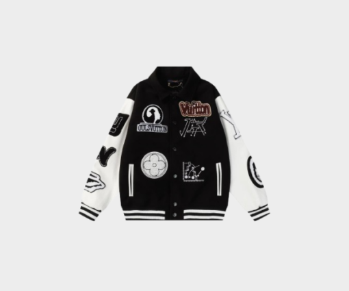 LV Varsity Jacket Stylish Streetwear Casual Baseball Coat White/Black