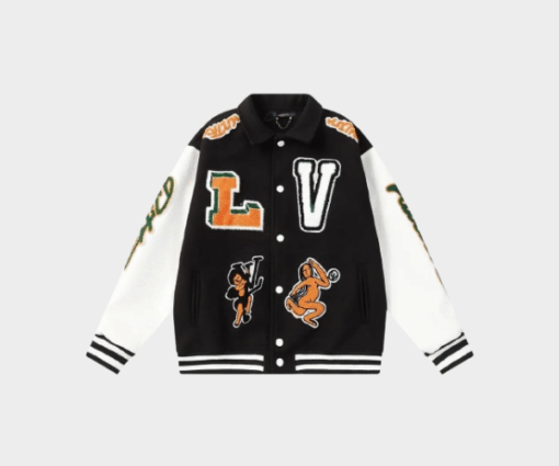 LV Graphics Leather Varsity Jacket Black/White