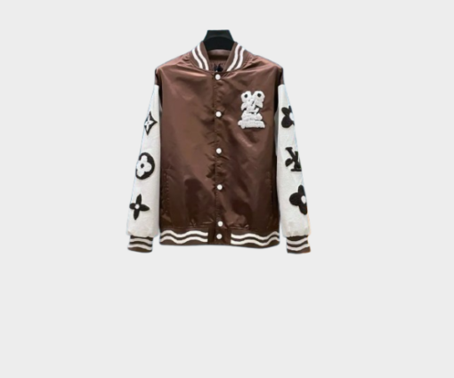 LV Embroidered Varsity Jacket Brown/White