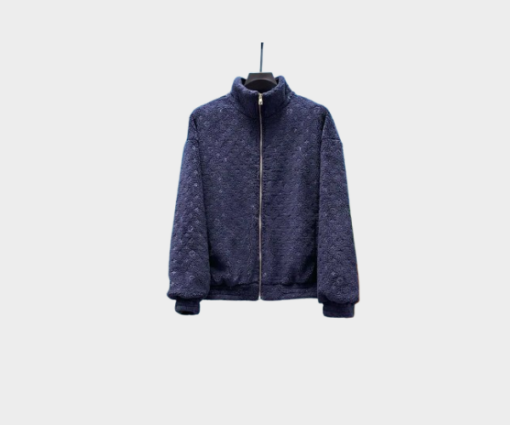 LV Monogram Debossed Leather Tracksuit Jacket Blue