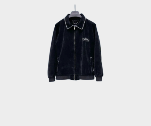 LV Embroidered Suede Calfskin Bomber Jacket Black