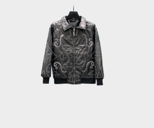 LV Leather Bomber Jacket Black