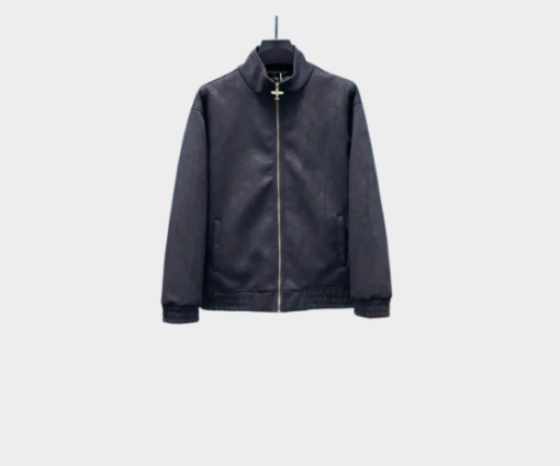 LV Monogram Debossed Leather Tracksuit Jacket Black