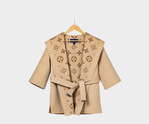 LV Signature Hooded Wrap Robe Coat Beige