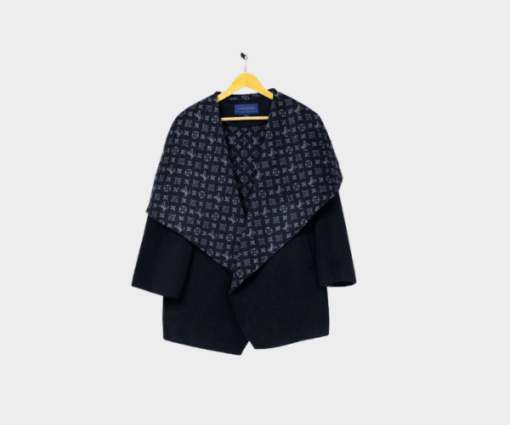 LV Logo Printed Hooded Bathrobe Coat Black