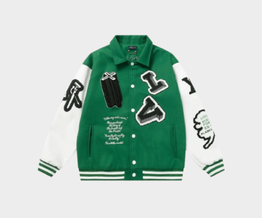 LV Graphics Leather Varsity Jacket Green/White