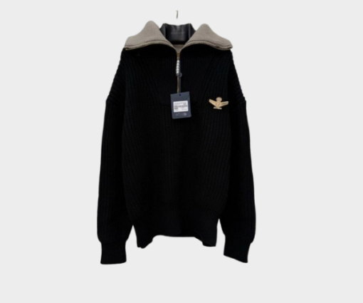LV Chunky Wool Half Zip Pullover Black