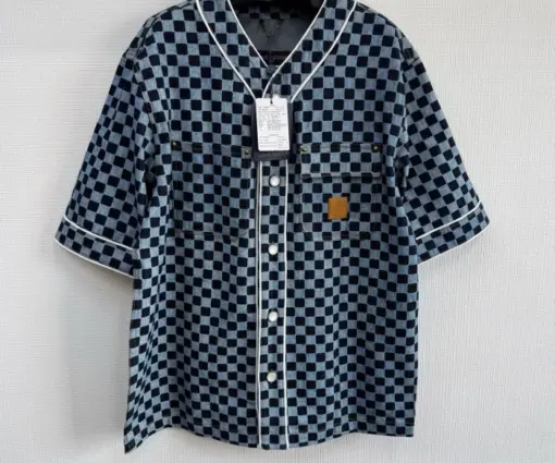 LV Denim Baseball Shirt Black Paste Check