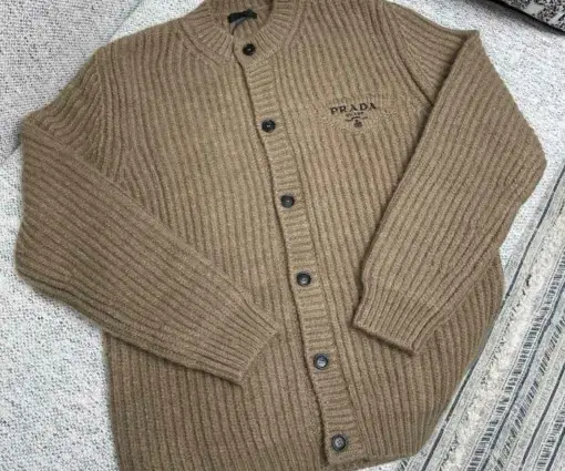Prada Cashgora Cardigan Natural Brown