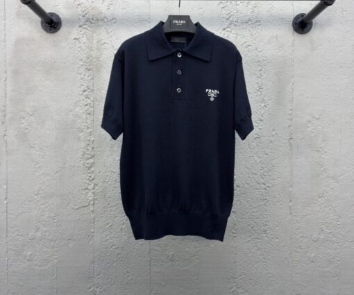 Prada Cashmere Polo T-Shirt Black