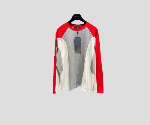 LV Signature Long-Sleeved T-Shirt In A Gray And White Panel With Crimson Raglan Sleeves