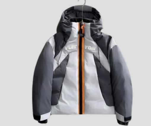 LV Technical Down Ski Jacket Gray Tones Orange zipper