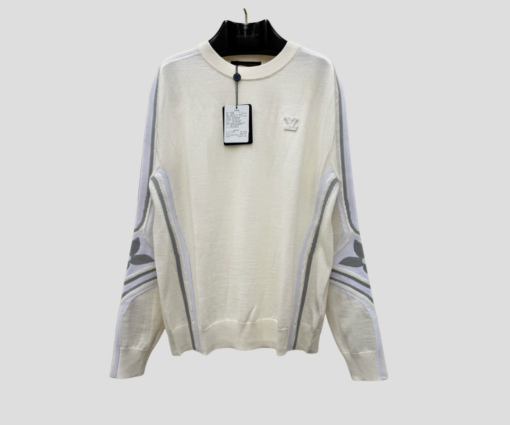 LV Graphic Knitted Crewneck In Cream And White Tones