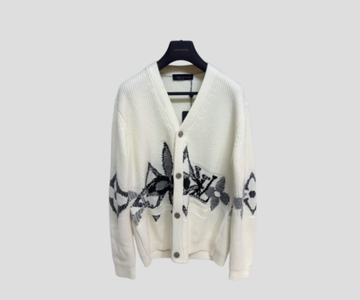 LV White Graphic Knitted Cardigan