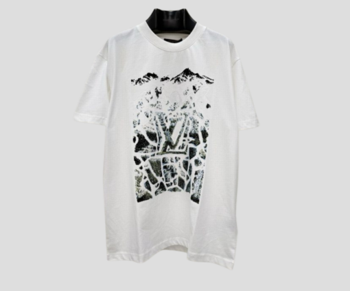 LV Velvet Jacquard Short-Sleeved T-Shirt In Organic Cotton With An LV Mountain Motif