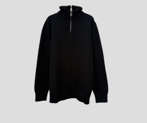 LV Cashmere-Wool Blend Half-Zip Pullover In Black
