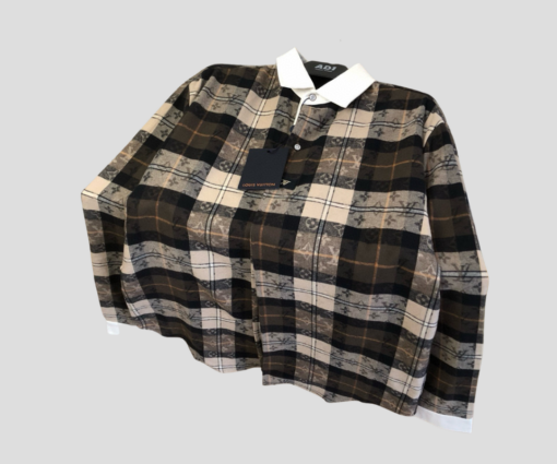 LV Flannel Long-Sleeved Polo Shirt In Brown And Beige Tones