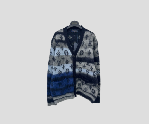 LV Monogram Mohair Multicoloured Cardigan In Grey Tones