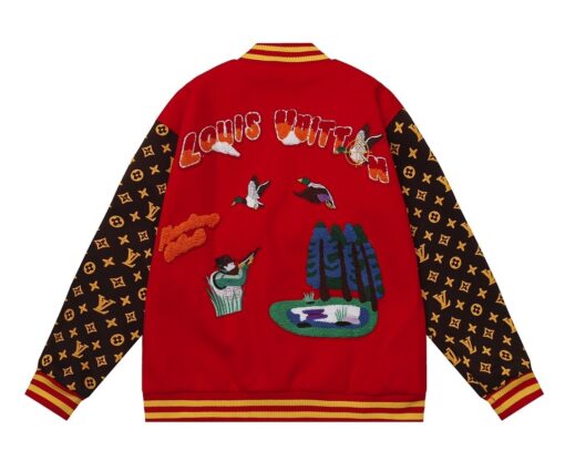 Alternative view of LV Monogram Pattern Varsity Jacket Red/Black