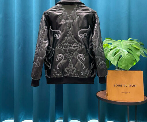 Alternative view of LV Leather Bomber Jacket Black
