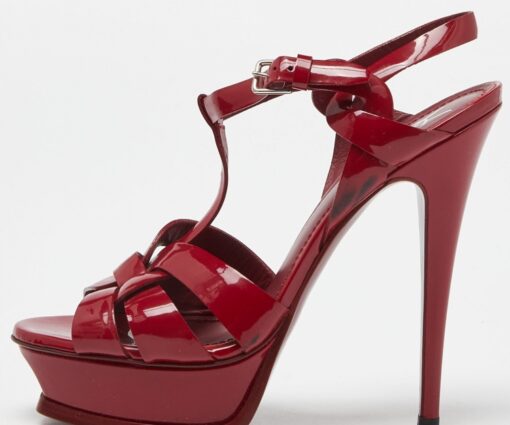 YSL Red Patent Leather Tribute Platform Sandals