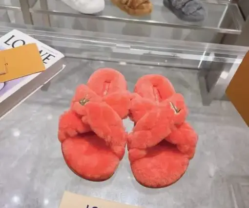 Alternative view of LV Orange Fuzzy Slipper Sunset Flat Mules