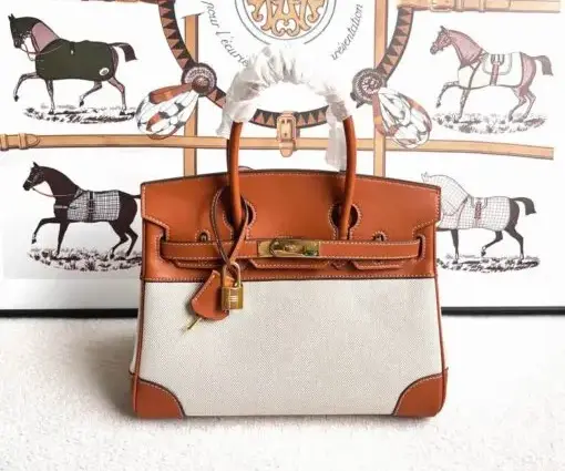 Hermes Birkin Togo Bag Brown & White