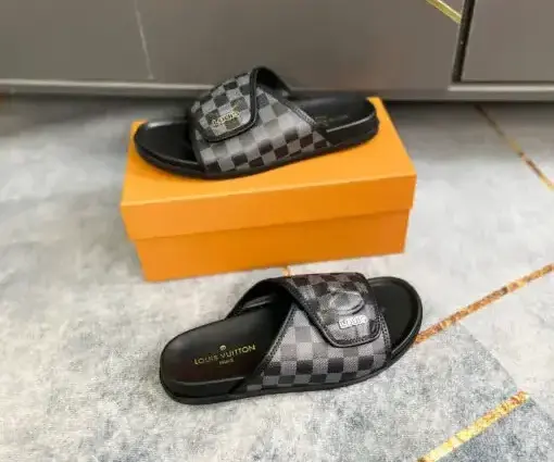 LV Slipper Black Grey Check