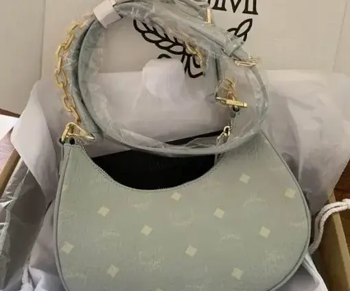 MCM Small Aren Crescent Shoulder Bag Gray