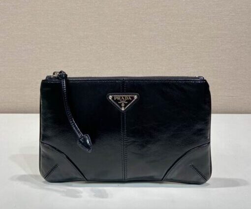 Prada Saffiano Leather Pouch Wallet Glossy Black