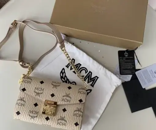 MCM Tracy Medium Shoulder Bag Beige