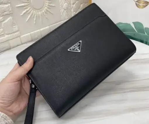 Prada Saffiano Leather Pouch Wallet Black