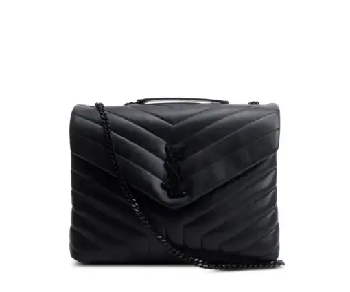 YSL Black Quilted Leather Medium Loulou Monogram Shoulder Bag