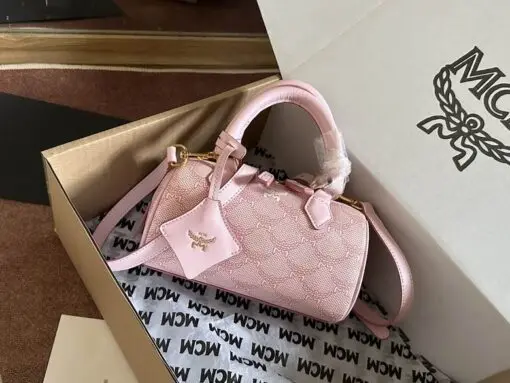 MCM Ella Boston Bag in Lauretos Silver Pink