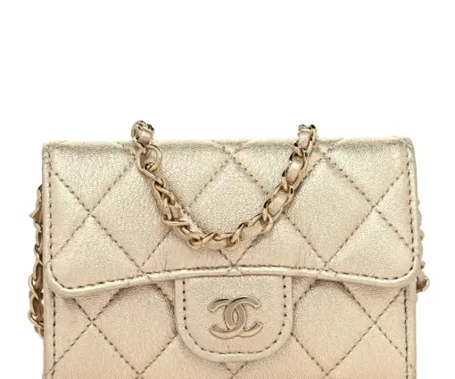 Metallic Lambskin Quilted Belt Bag Gold