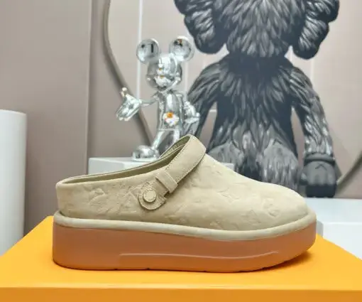 LV Aspen Platform Clog Suede Black Beige