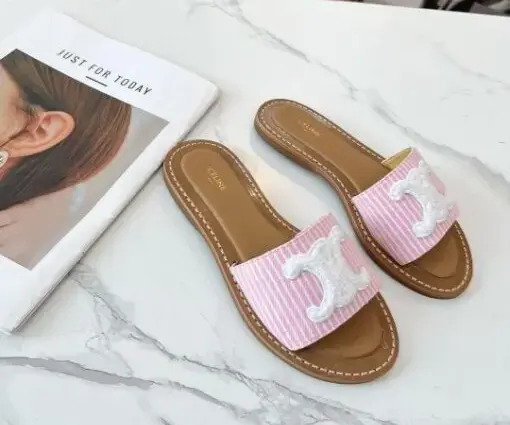 Celine Leather Sandals Baby Pink & White