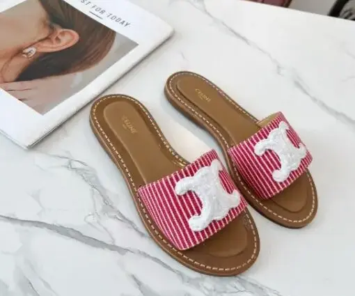 Celine Leather Sandals Pink & White