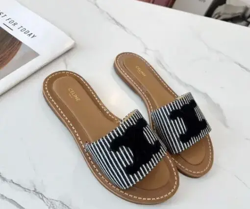 Celine Leather Sandals White & Black