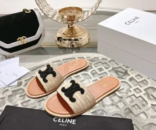 Celine Triomphe Flat Slippers Orange & Black