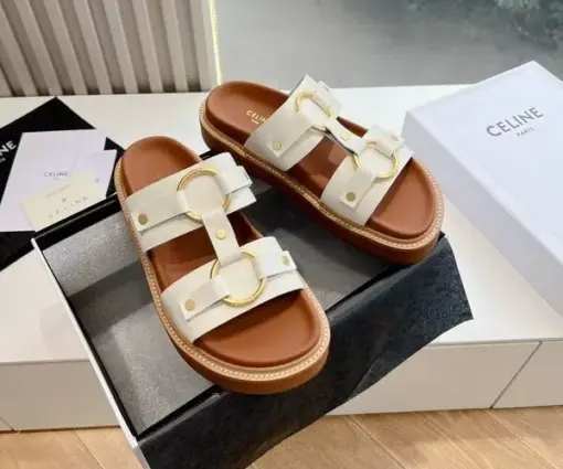 Celine Leather Slides White